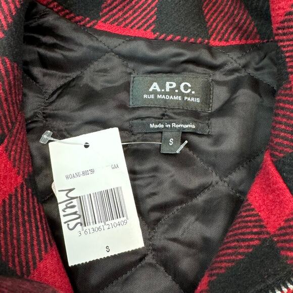 NWT A.P.C. Ian Buffalo Plaid Red/Black Wool Blouson Zippered Jacket Shacket - Picture 3 of 8